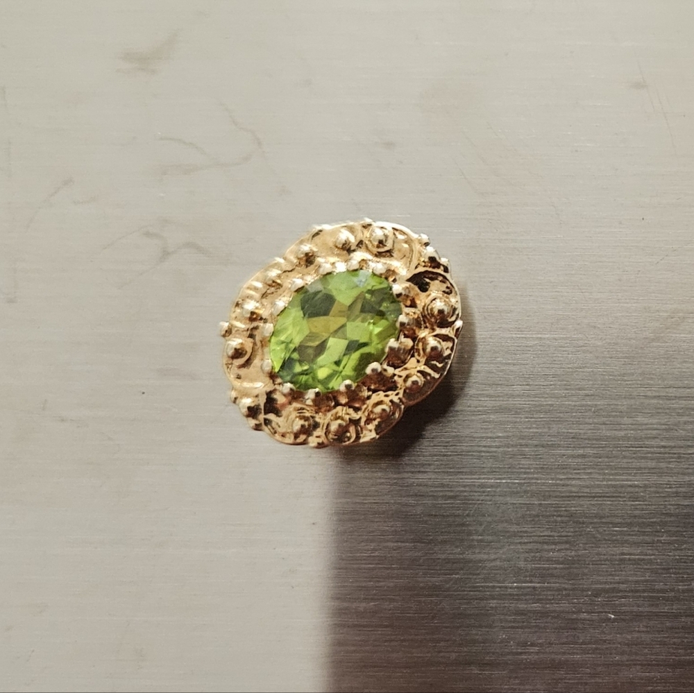 Bright Oval Peridot 14k Solid YG Slide Bracelet Charm / Pendant